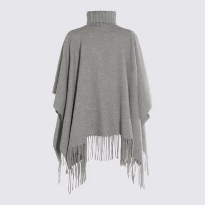 Fabiana Filippi Fringed Turtleneck Cape Soft Texture In Gray