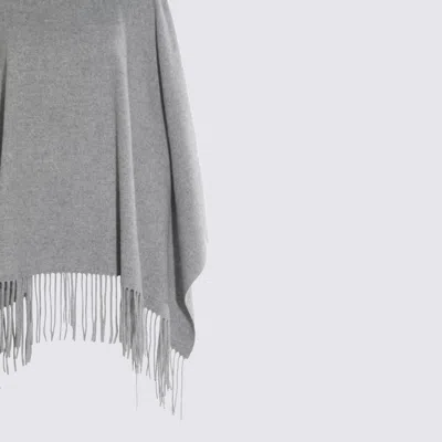 Fabiana Filippi Fringed Turtleneck Cape Soft Texture In Gray
