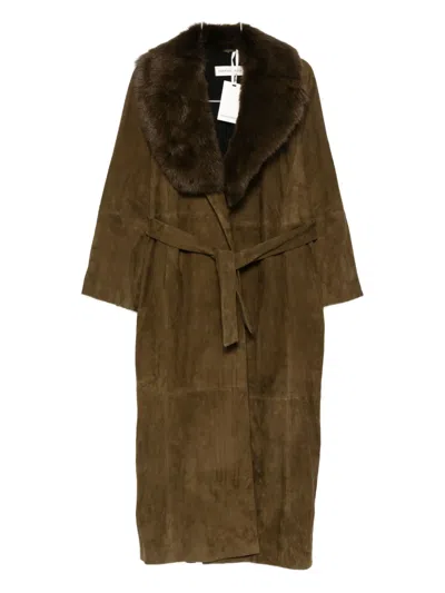Nour Hammour Briona Convertible Shearling-trimmed Suede Trench Coat In Green