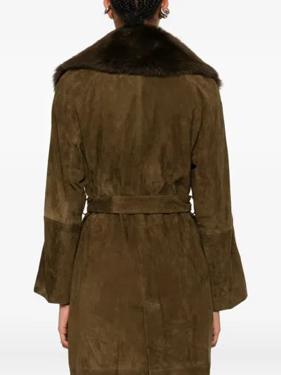 Nour Hammour Briona Convertible Shearling-trimmed Suede Trench Coat In Green