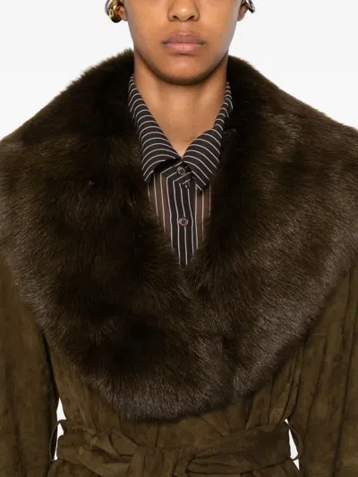 Nour Hammour Briona Convertible Shearling-trimmed Suede Trench Coat In Green