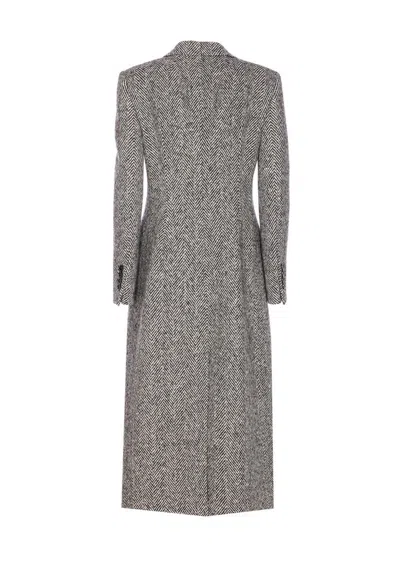 Dolce & Gabbana Single-breasted Wool Chevron Coat In Gray