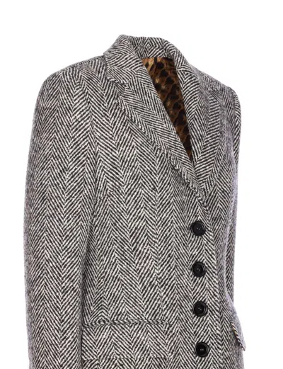 Dolce & Gabbana Single-breasted Wool Chevron Coat In Gray