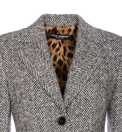 Dolce & Gabbana Single-breasted Wool Chevron Coat In Gray