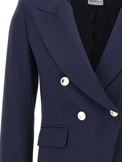Marella Double-breasted Button Blazer In Blue