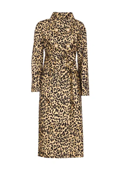 Valentino Leopard Print Double Breasted Coat With Belt In Brown
