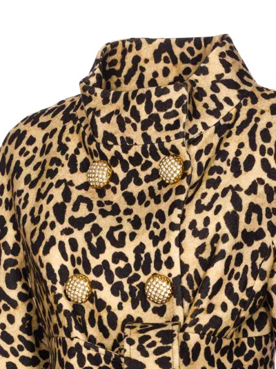 Valentino Leopard Print Double Breasted Coat With Belt In Brown