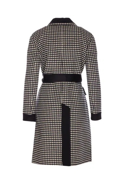 Valentino Womens Avorio Nero Gingham-pattern Wool And Cashmere-blend Coat In Gray