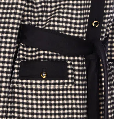 Valentino Womens Avorio Nero Gingham-pattern Wool And Cashmere-blend Coat In Gray