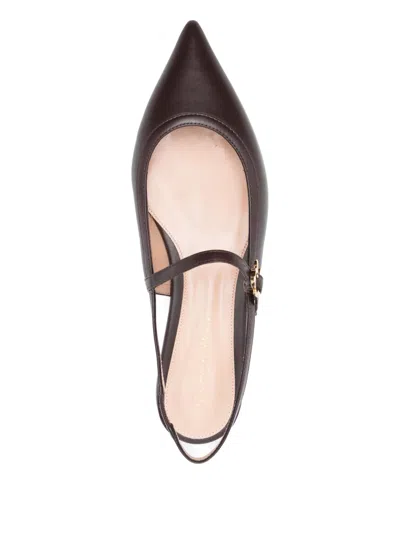 Gianvito Rossi Buckle-strap Pointed-toe Flats In Brown