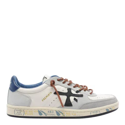 Premiata Low Top Sneakers With Round Toe And Stitching In White