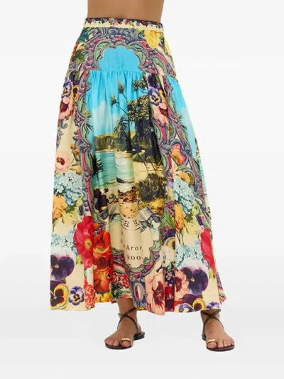 Camilla Silk Bathing Bombshell Maxi Skirt In Multi