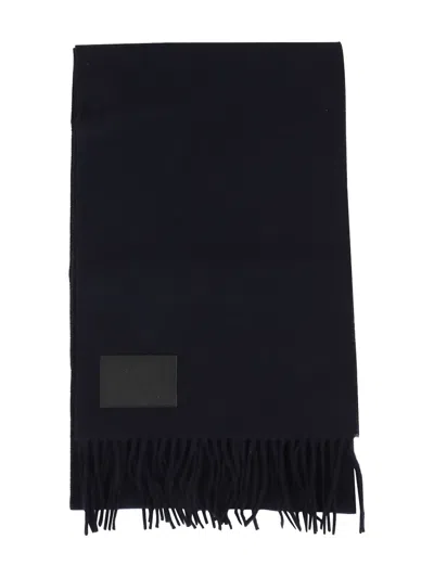 Hogan Fringed Wool Scarf With Logo Detail In Black