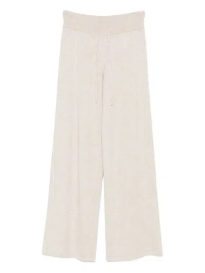 Lisa Yang Wide-leg Trousers With Ribbed Waistband And Drawstring Fastening In Neutral