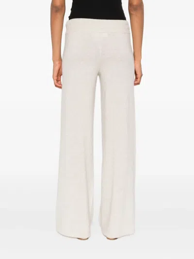 Lisa Yang Wide-leg Trousers With Ribbed Waistband And Drawstring Fastening In Neutral