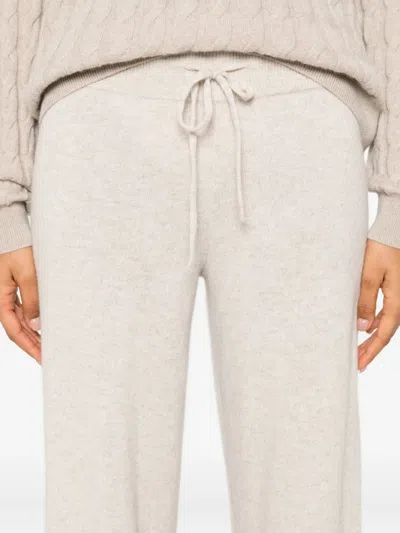 Lisa Yang Wide-leg Trousers With Ribbed Waistband And Drawstring Fastening In Neutral