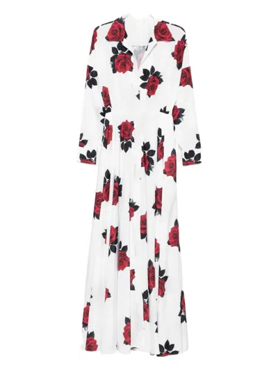 Norma Kamali Oversized Boyfriend Floral-print Shell Gown In White