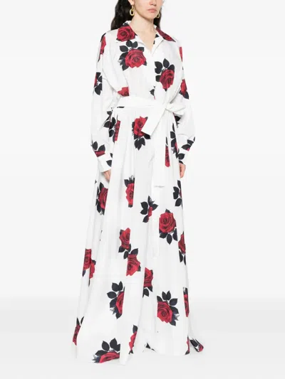 Norma Kamali Oversized Boyfriend Floral-print Shell Gown In White