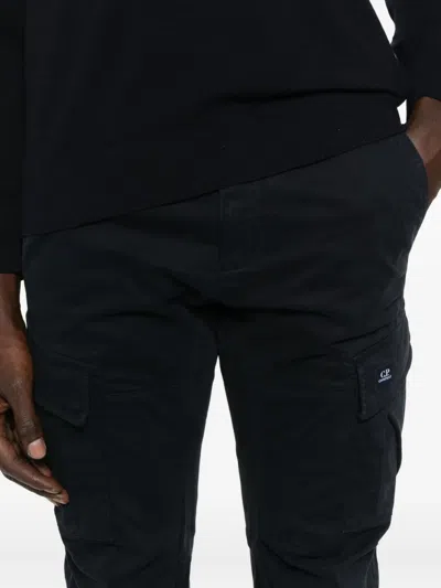 C.p. Company Streamlined Black Cargo Pants With Functional Pockets And Logo Detail In Black