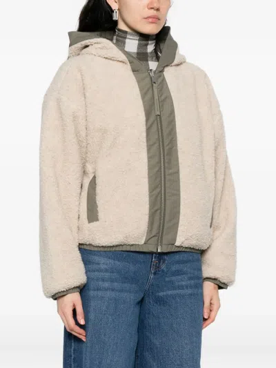 Canada Goose Women Beige Fleece Alberni Reversible Bomber Jacket In Gray