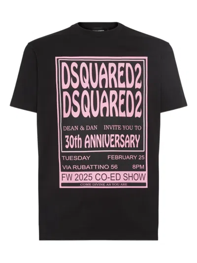 Dsquared2 Black T-shirt With 30th Anniversary Pink Print In Black