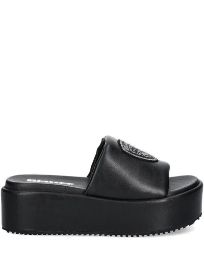 Blauer Embellished Platform Slides In Black
