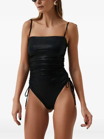 Sofia Erhan Metallic-effect Side-tie Swimsuit In Black