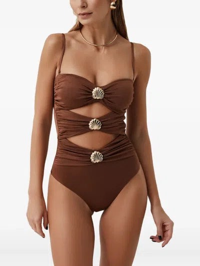 SARAH 贝壳缀饰镂空连体泳衣