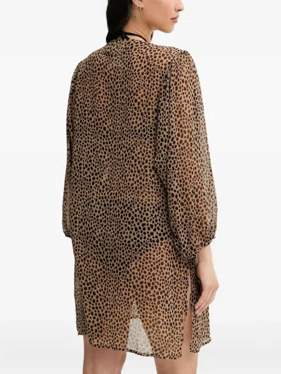 Michael Michael Kors Leopard-print Button Top In Brown