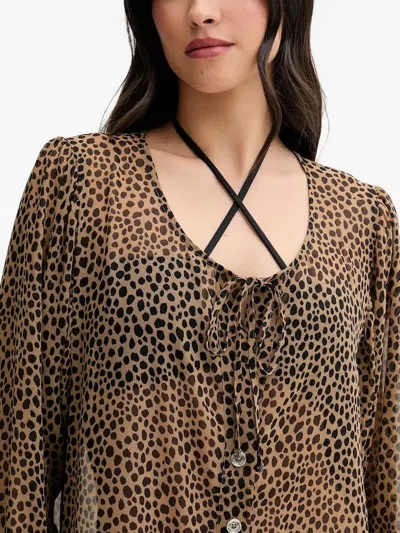 Michael Michael Kors Leopard-print Button Top In Brown