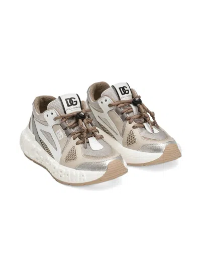 Dolce & Gabbana Mesh-panelled Lace-up Sneakers In Neutral