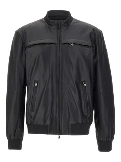 立领拉链皮夹克