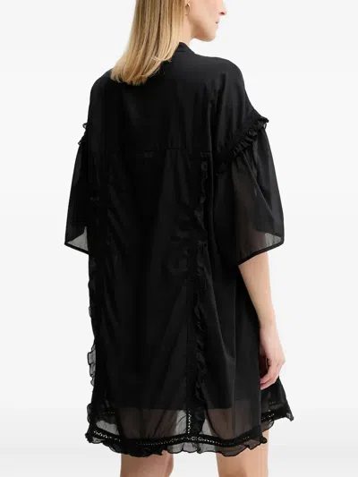 Isabelle Blanche Ruffle-trimmed Lace-insert Mini Dress In Black