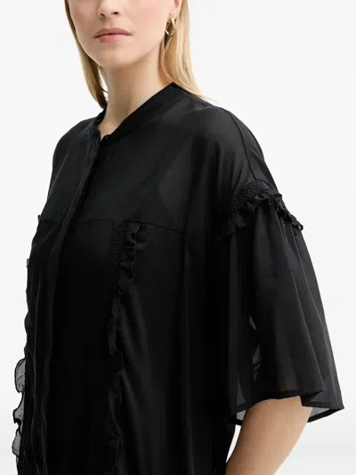 Isabelle Blanche Ruffle-trimmed Lace-insert Mini Dress In Black