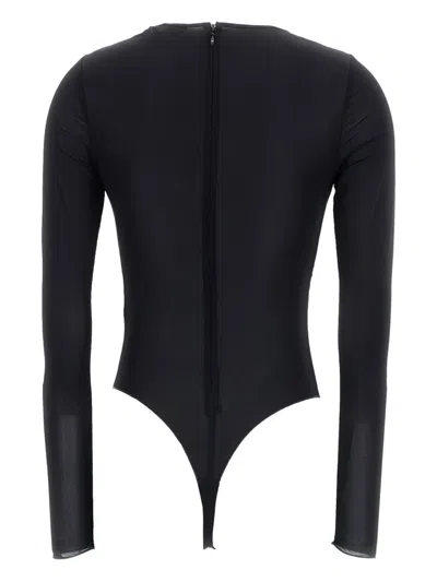 Elisabetta Franchi Black Crewneck Bodysuit With Knot Detail On The Front And Jewel Embellishment In Viscose Stretch Wom In Black