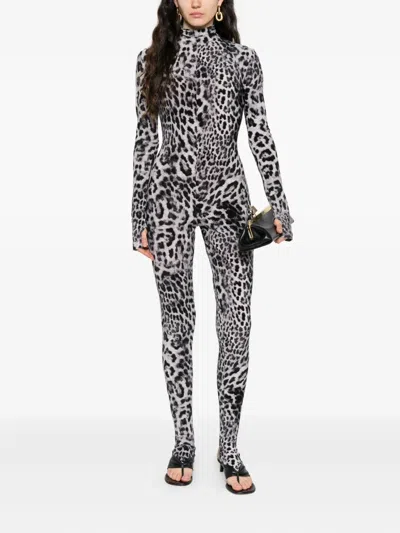 Norma Kamali Leopard-print Turtleneck Jumpsuit In Black