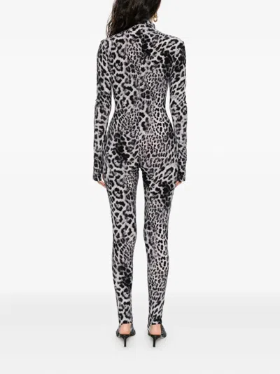 Norma Kamali Leopard-print Turtleneck Jumpsuit In Black