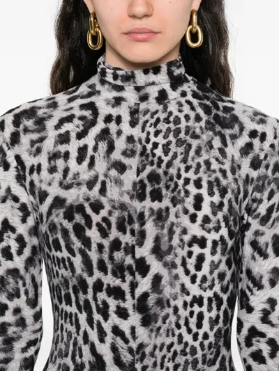 Norma Kamali Leopard-print Turtleneck Jumpsuit In Black