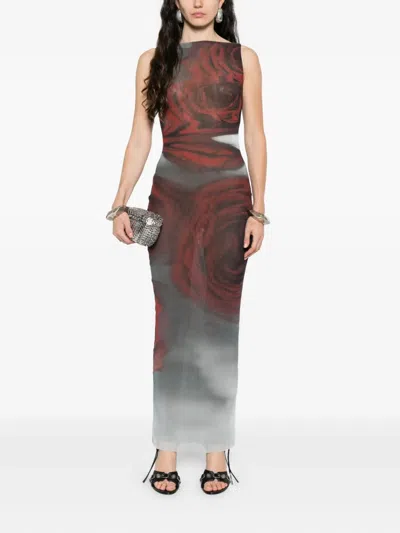 Jean Paul Gaultier Floral Maxi Dress Boat Neckline In Brown