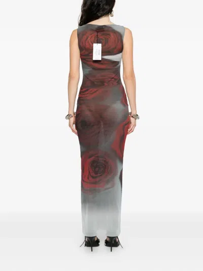 Jean Paul Gaultier Floral Maxi Dress Boat Neckline In Brown