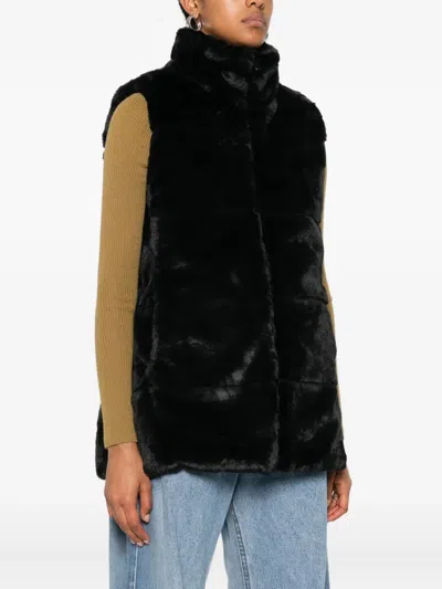 Save The Duck Sleeveless Faux Fur Jacket With High Collar In Black