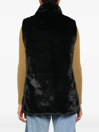 Save The Duck Sleeveless Faux Fur Jacket With High Collar In Black