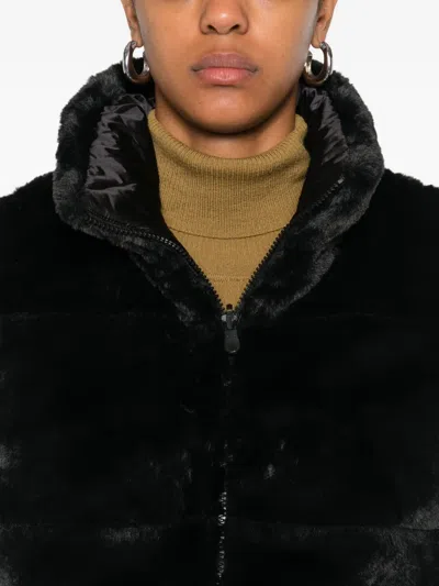 Save The Duck Sleeveless Faux Fur Jacket With High Collar In Black