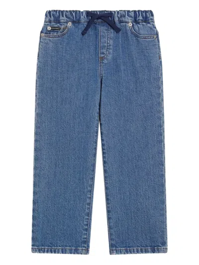 Dolce & Gabbana Dolce &amp; Gabbana Kids - Logo-embroidered Elastic-waist Jeans In Blue