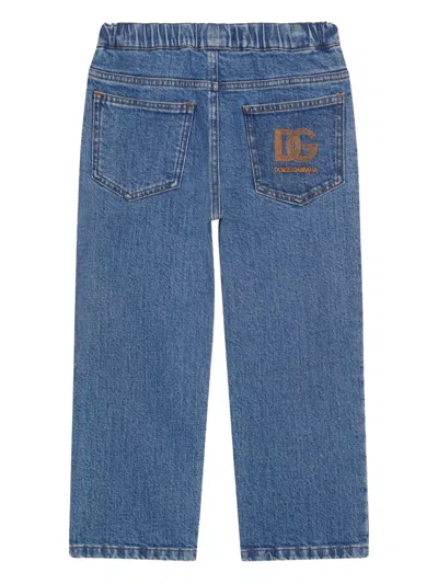 Dolce & Gabbana Dolce &amp; Gabbana Kids - Logo-embroidered Elastic-waist Jeans In Blue