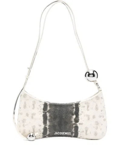Jacquemus Curved Textured Shoulder Bag With Metallic Embellishments In Neutral