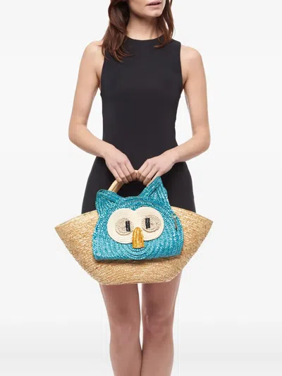 La Milanesa Owl-face Straw Shoulder Bag In Neutral