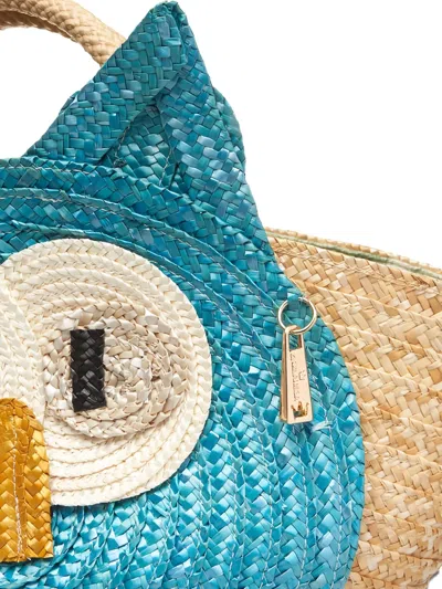 La Milanesa Owl-face Straw Shoulder Bag In Neutral