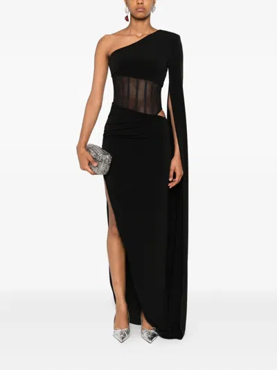Nissa One-shoulder Sheer-insert Maxi Dress In Black