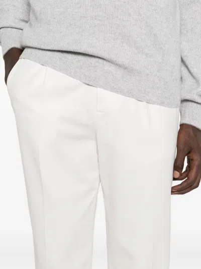 Brunello Cucinelli Tailored White Trousers With Classic Waistband In Neutral